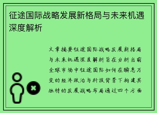 征途国际战略发展新格局与未来机遇深度解析